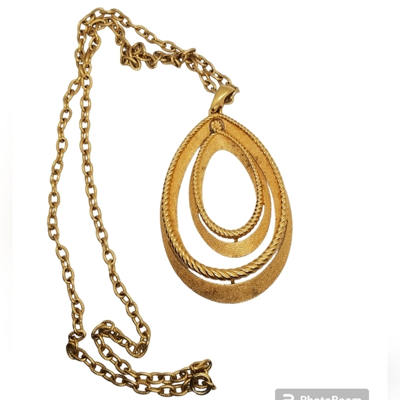 CROWN TRIFARI 60s MID CENTURY MODERN TEARDROP PENDANT NECKLACE - Picture 3 of 6